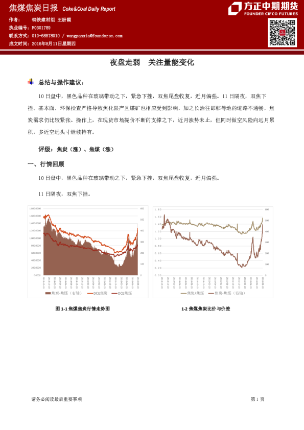 焦煤焦炭日报：夜盘走弱,关注量能变化