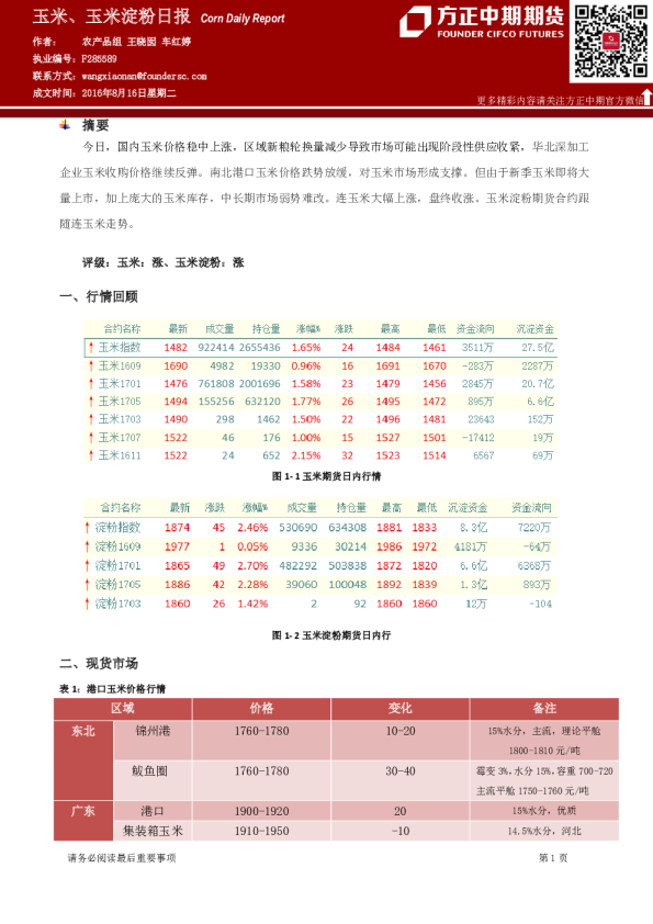 玉米、玉米淀粉日报