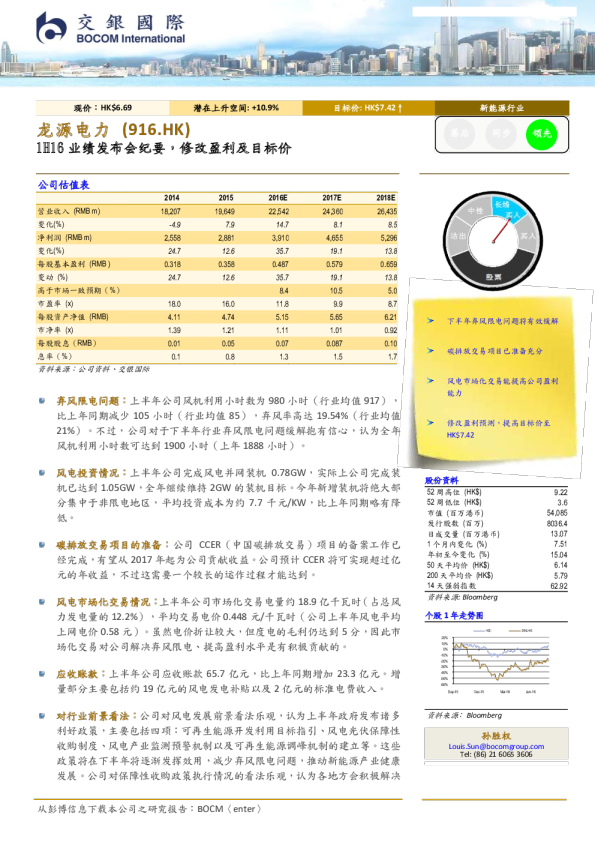 1H16业绩发布会纪要，修改盈利及目标价
