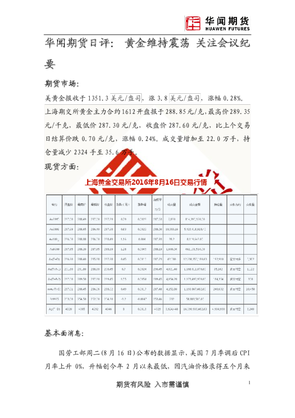 日评： 黄金维持震荡 关注会议纪要