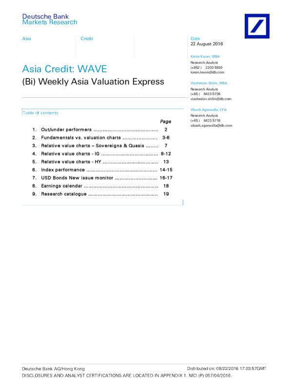 Asia credit wave bi weekly asia valuation express