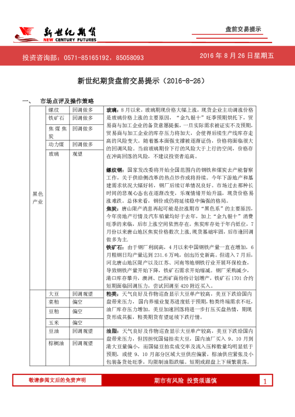 盘前交易提示