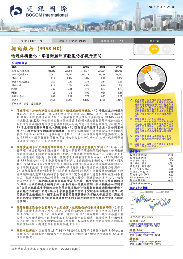 通过结构优化,零售对盈利贡献度仍有提升空间