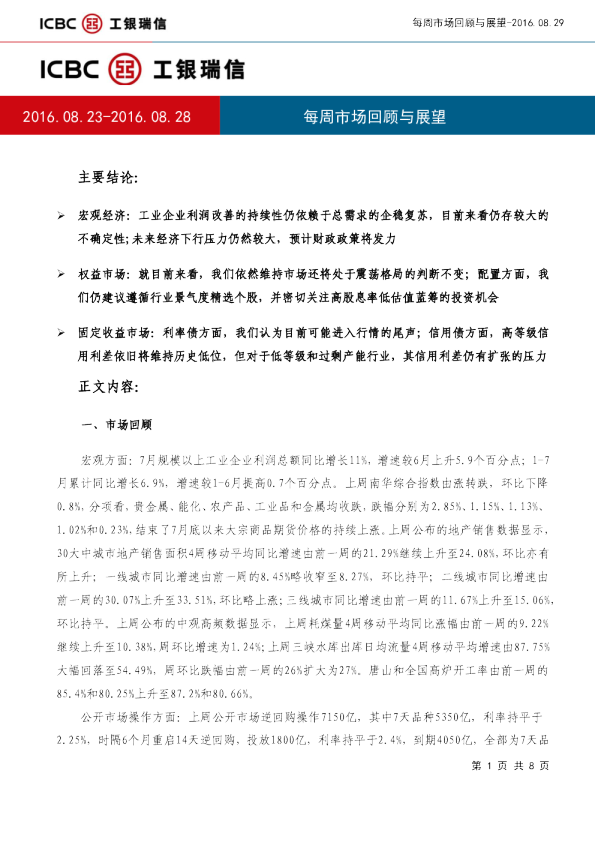 每周市场回顾与展望