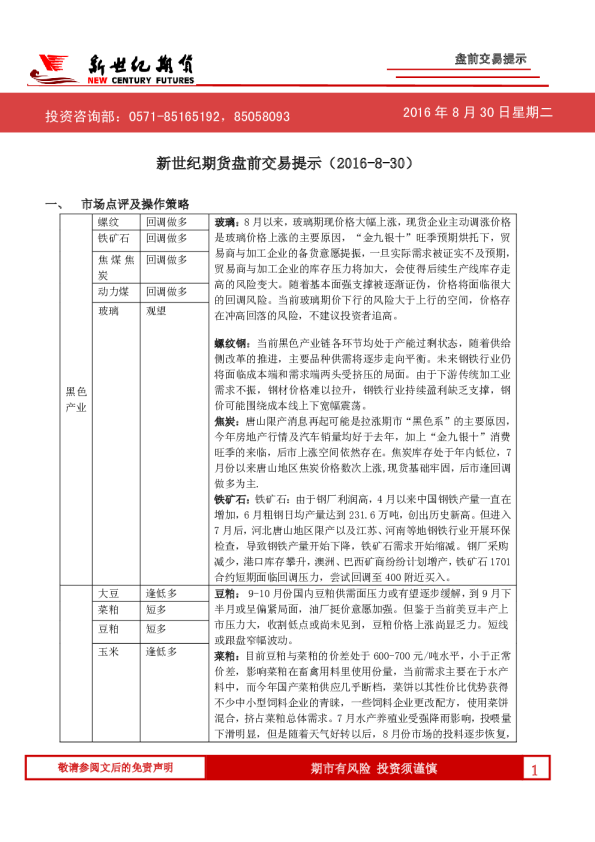 盘前交易提示