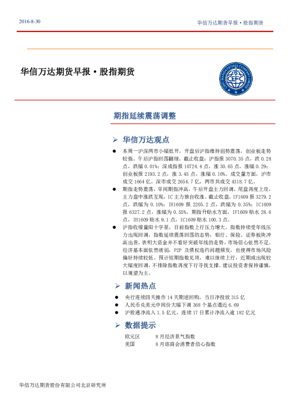 股指期货早报：期指延续震荡调整