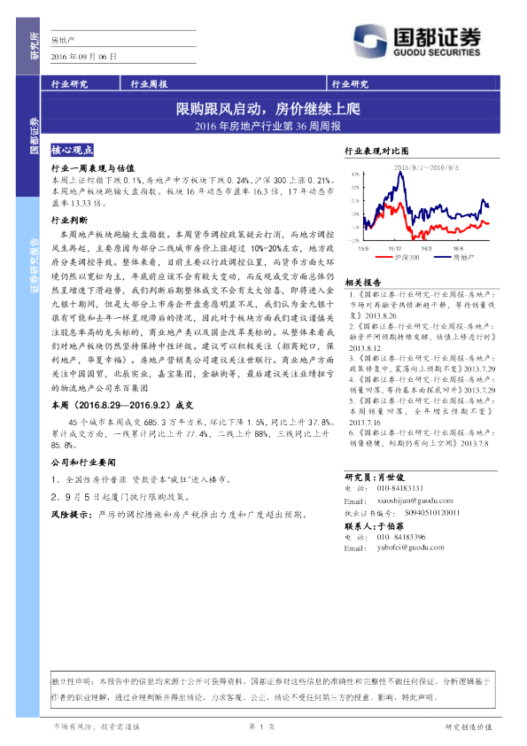 2016年房地产行业第36周周报：限购跟风启动，房价继续上爬