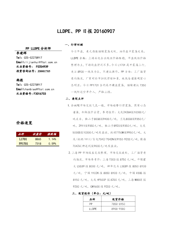LLDPE、PP日报