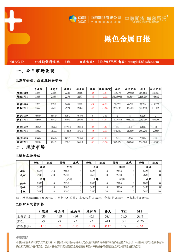 中粮期货黑色金属日报