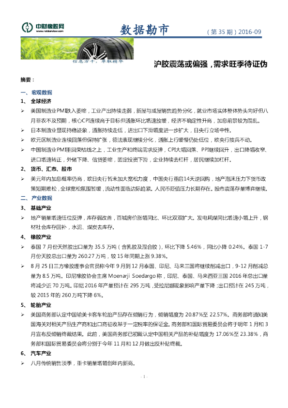 沪胶震荡或偏强，需求旺季待证伪