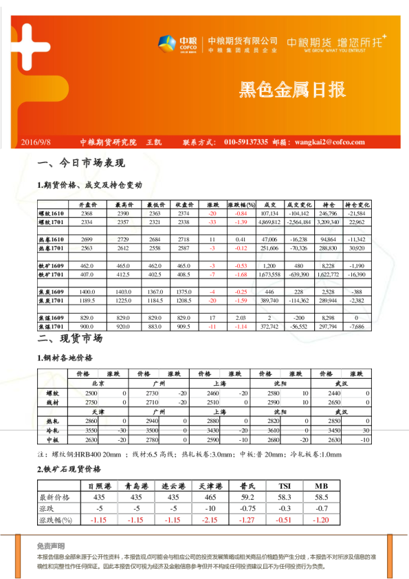 中粮期货黑色金属日报