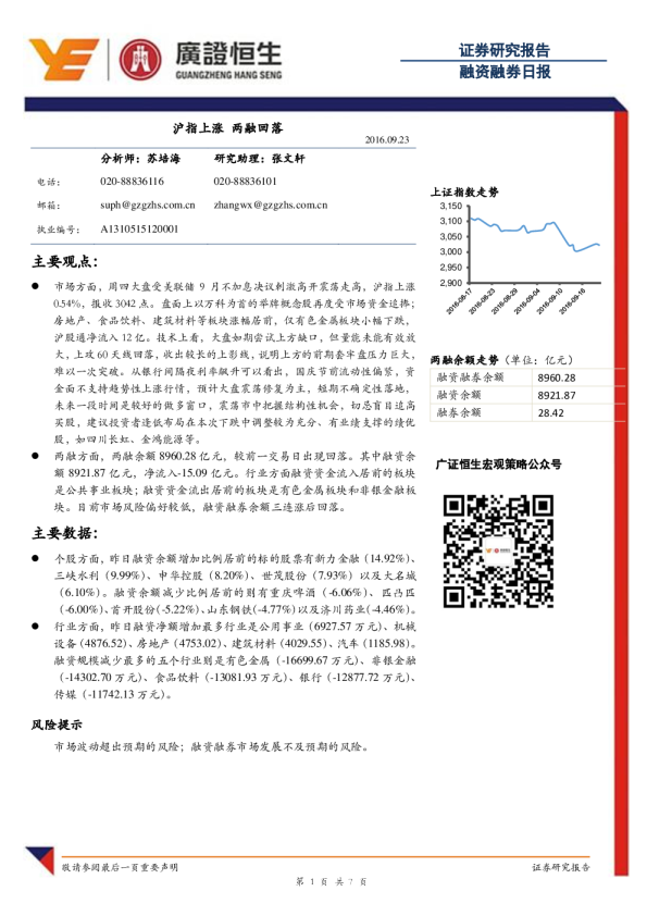 沪指上涨 两融回落