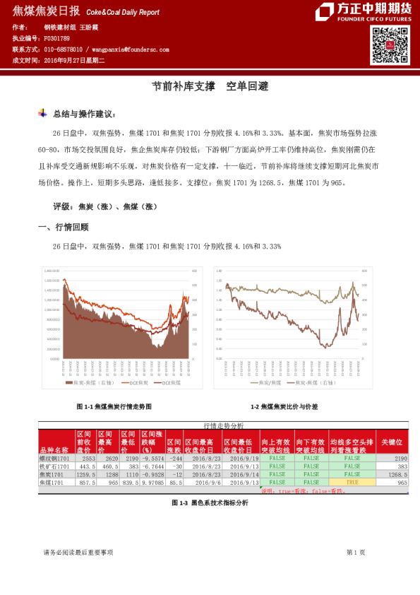 焦煤焦炭日报：节前补库支撑 空单回避