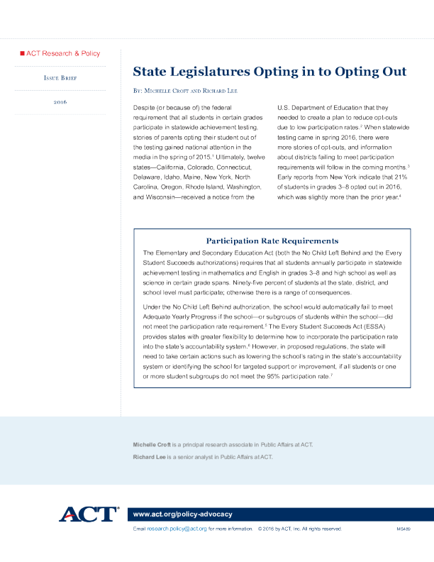 State Legislatures Opting in to Opting Out