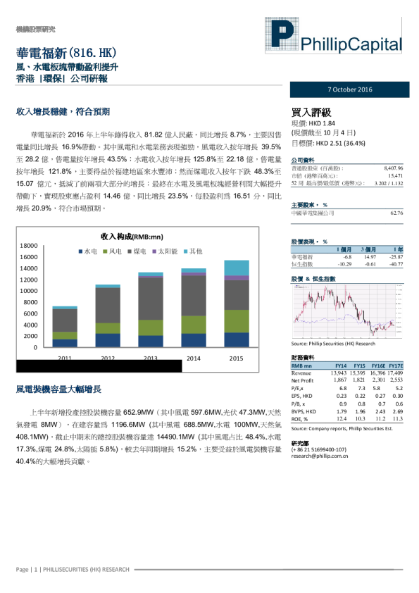 風、水電板塊帶動盈利提升