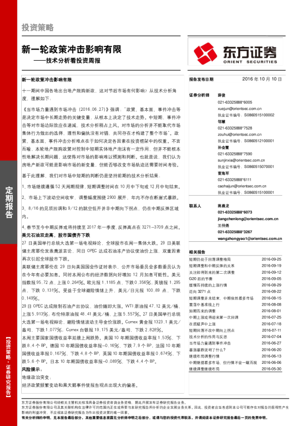 技术分析看投资周报：新一轮政策冲击影响有限