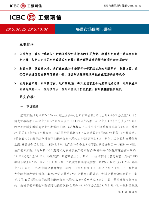 工银瑞信每周市场回顾与展望