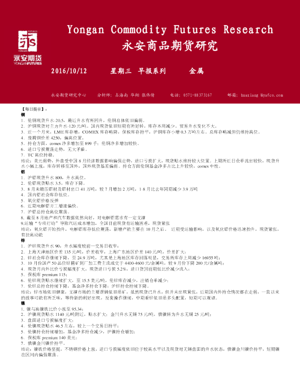 早报系列：金属