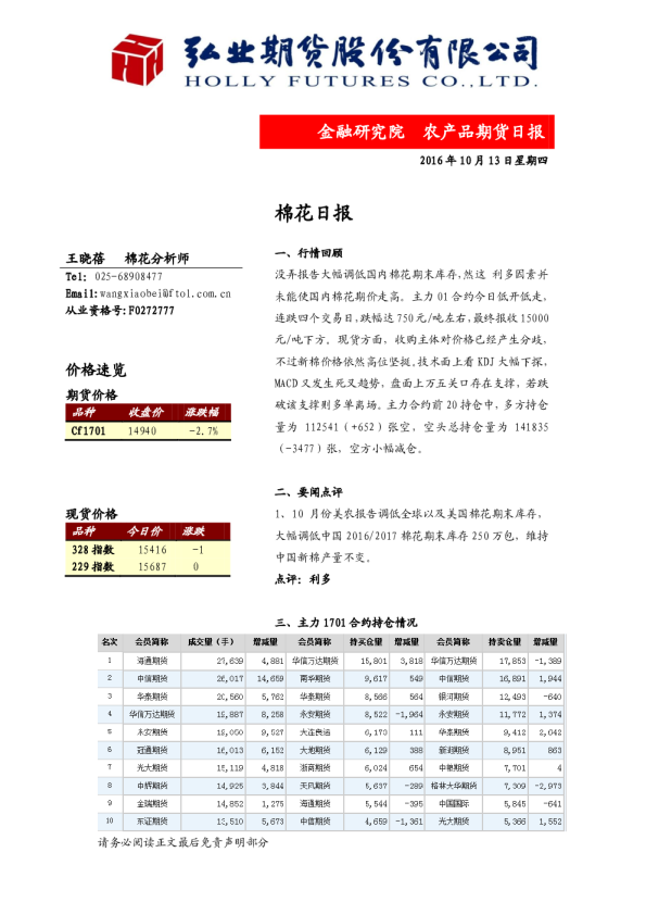 农产品期货日报