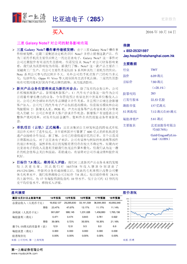 三星Galaxy Note7对公司的财务影响有限