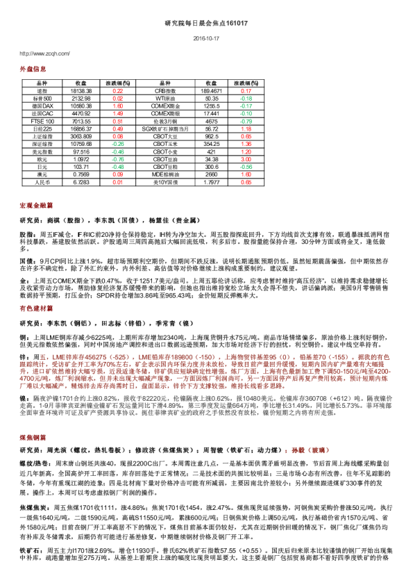 研究院每日晨会焦点