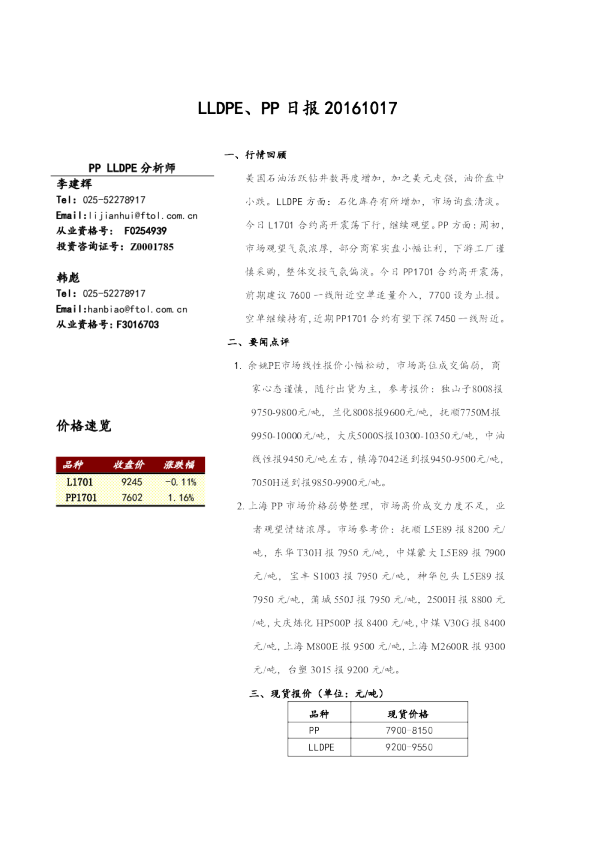 LLDPE、PP日报