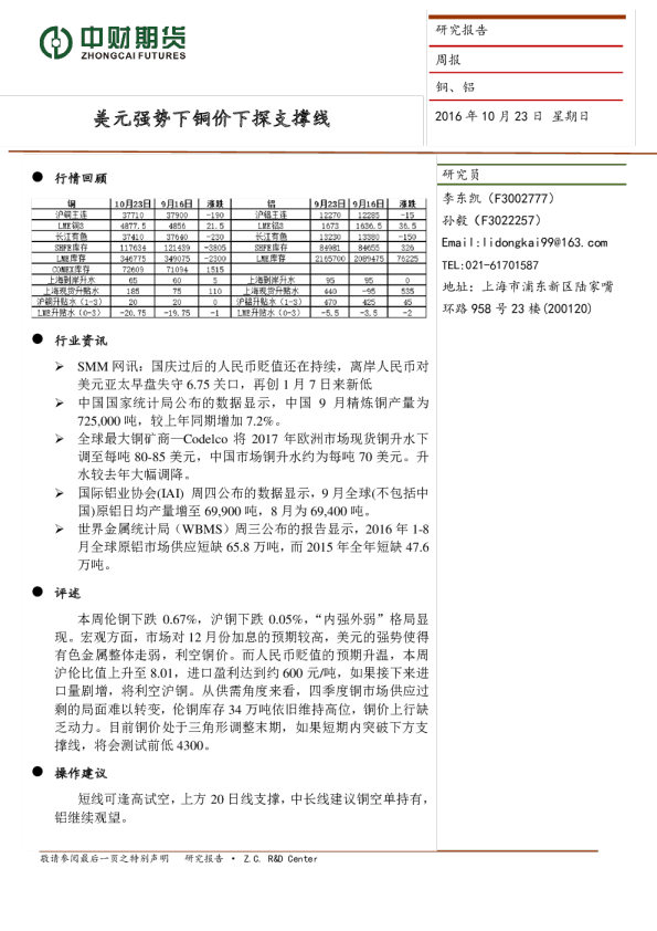 美元强势下铜价下探支撑线