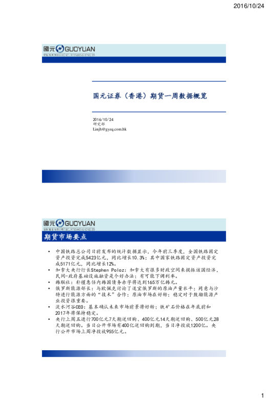 期货一周数据概览