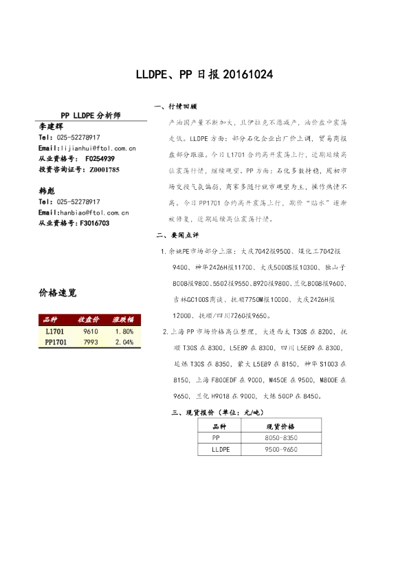 LLDPE、PP日报