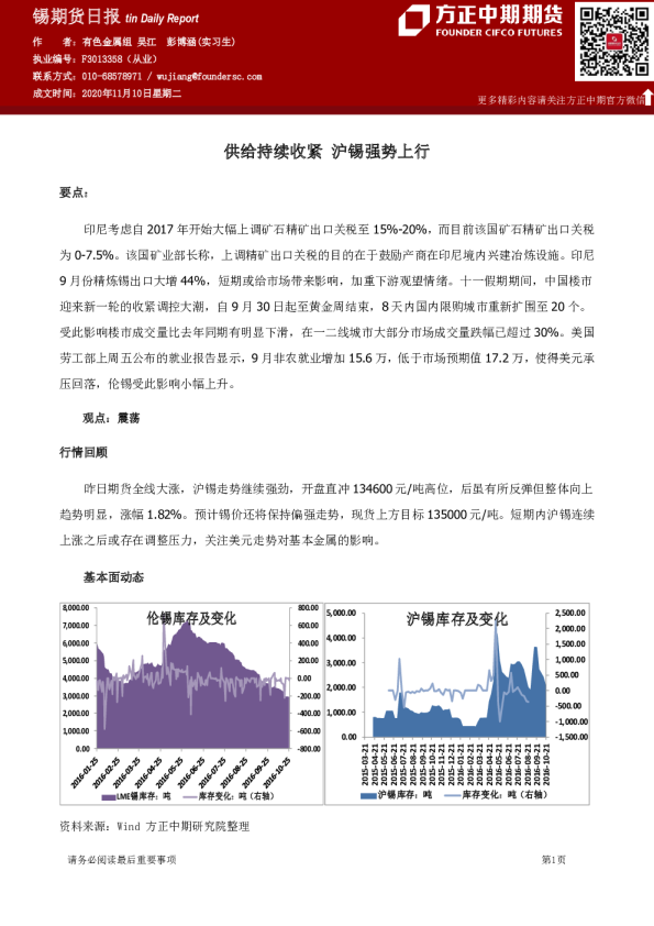 锡期货日报：供给持续收紧 沪锡强势上行