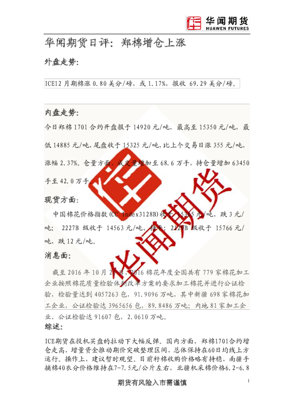 郑棉增仓上涨