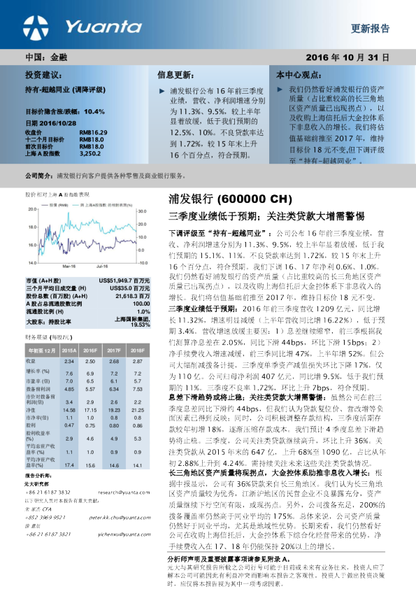 三季度业绩低于预期；关注类贷款大增需警惕