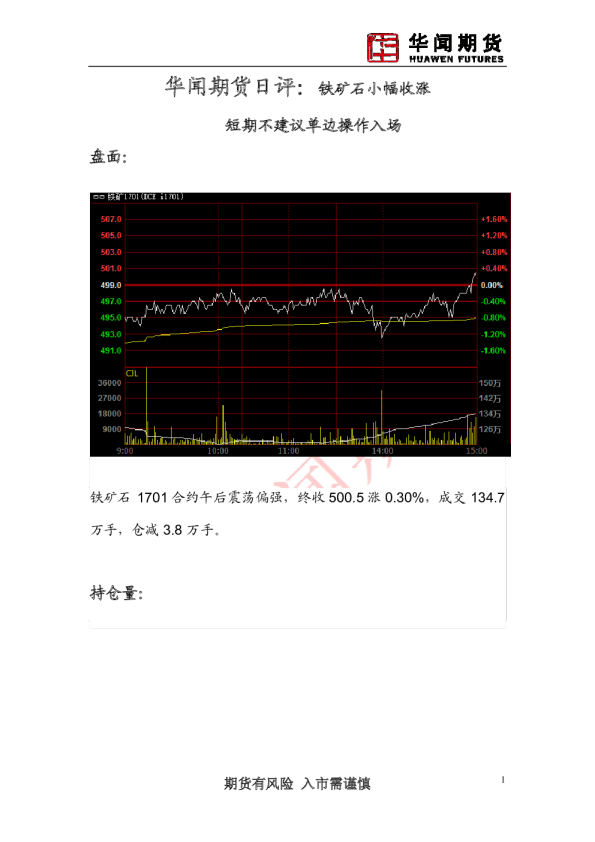 日评：铁矿石小幅收涨