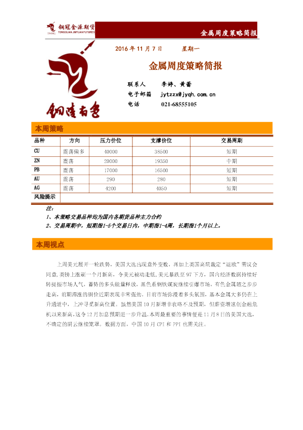 金属周度策略简报