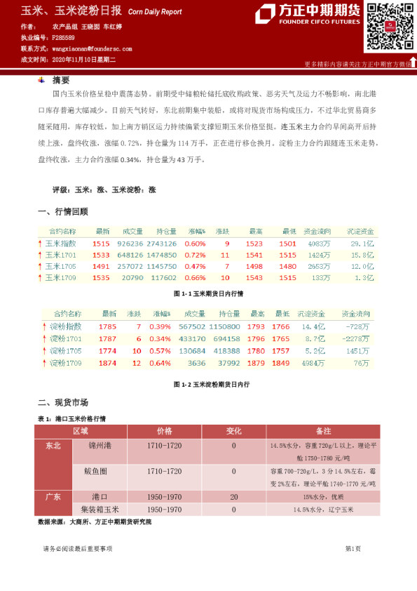 玉米、玉米淀粉日报
