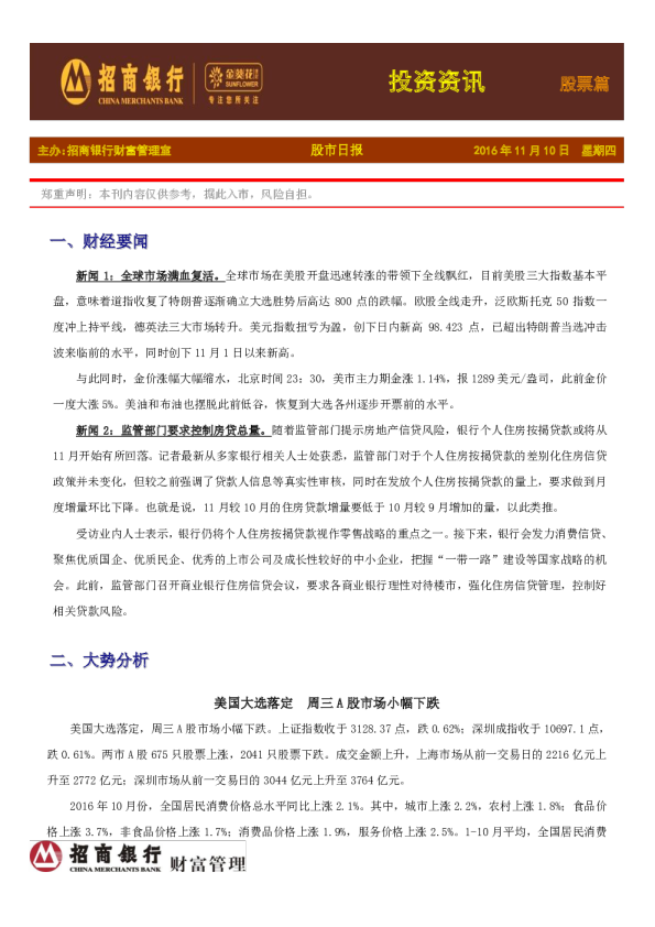 投资资讯股票篇：股市日报