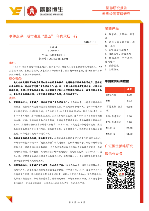 事件点评：期市遭遇“黑五”年内承压下行