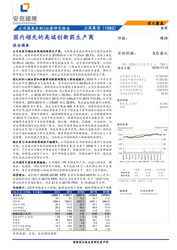 国内领先的高端创新药生产商