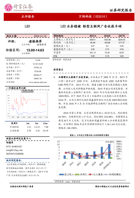 LED业务稳健 转型互联网广告收获丰硕