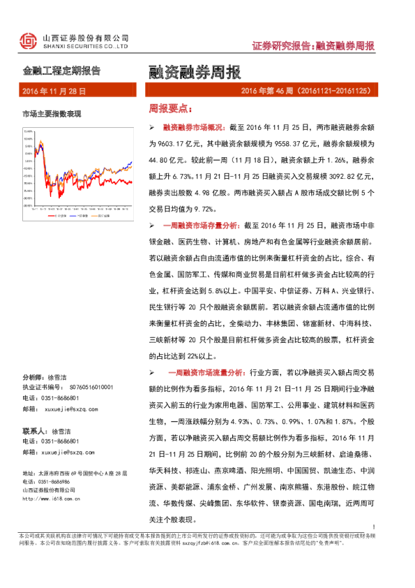 融资融券周报2016年第46周