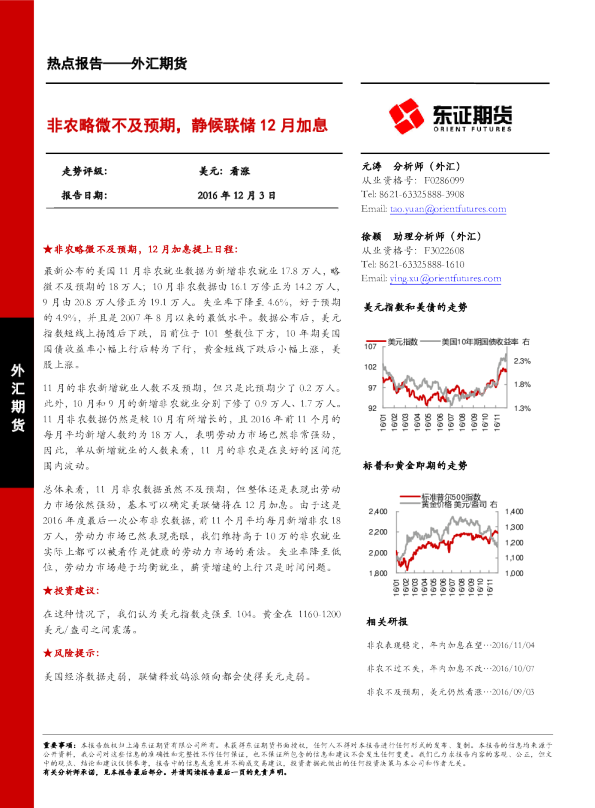 非农略微不及预期，静候联储12月加息