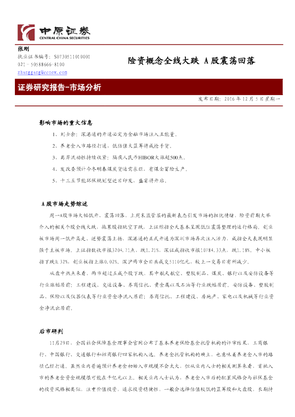 险资概念全线大跌 A股震荡回落