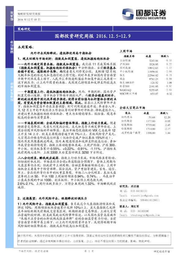 国都证券投资研究周报