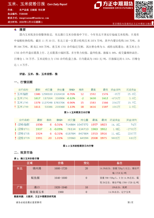 玉米、玉米淀粉日报