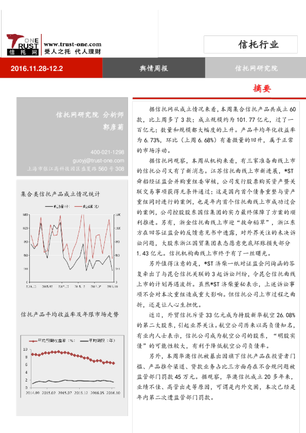 信托行业：舆情月报