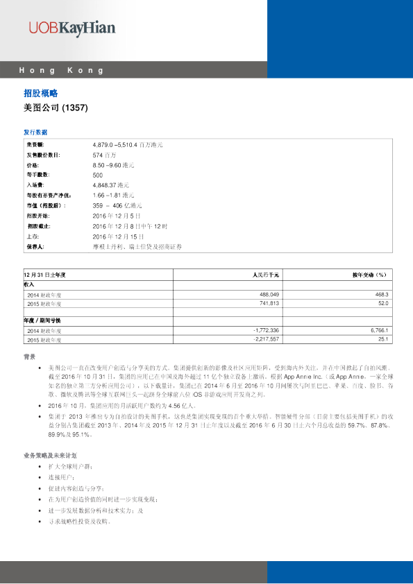 招股概略：美图公司