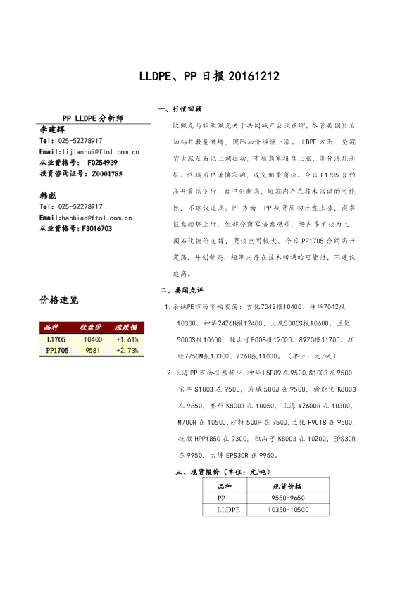 LLDPE、PP 日报
