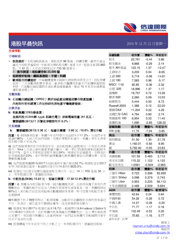信达国际港股早晨快讯