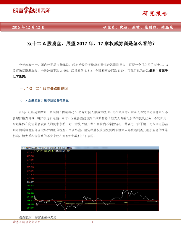 明富金融：双十二A股崩盘,展望2017年,17家权威券商是怎么看的?