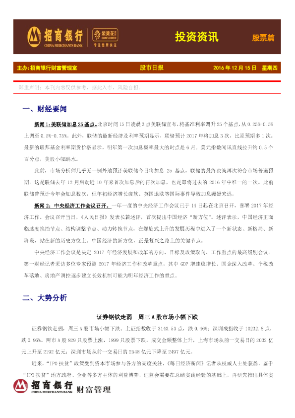 投资资讯股票篇：股市日报